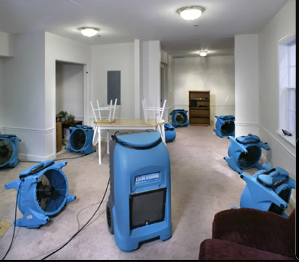 Air movers and dehumidifier setup for Water Extraction & Removal in East Longmeadow